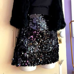 Flashy AF Scintillating Skirt with Elastic Waist & Shiny Black Sequins